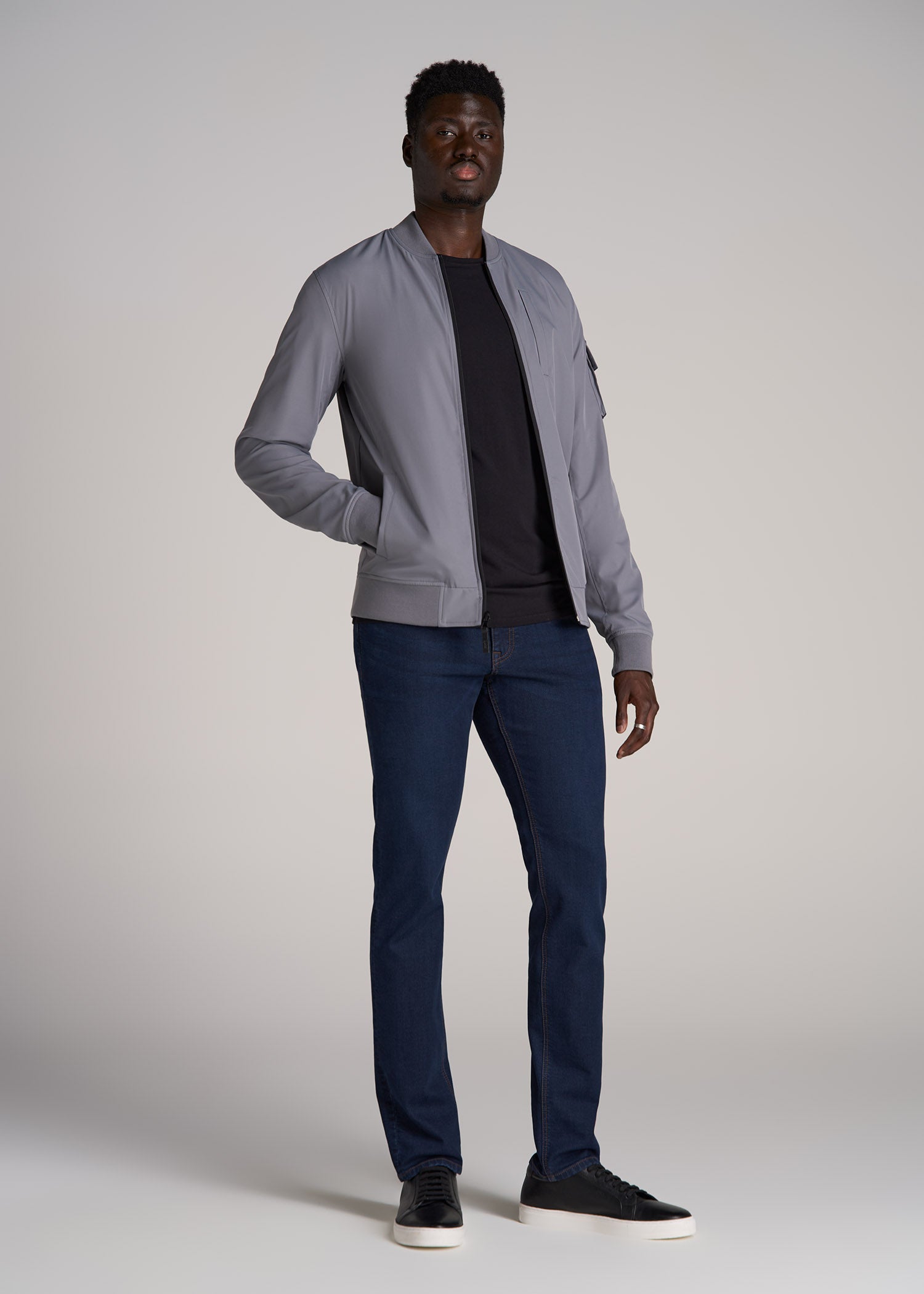 Reversible Bomber Jacket for Tall Men in Fossil Grey and Black