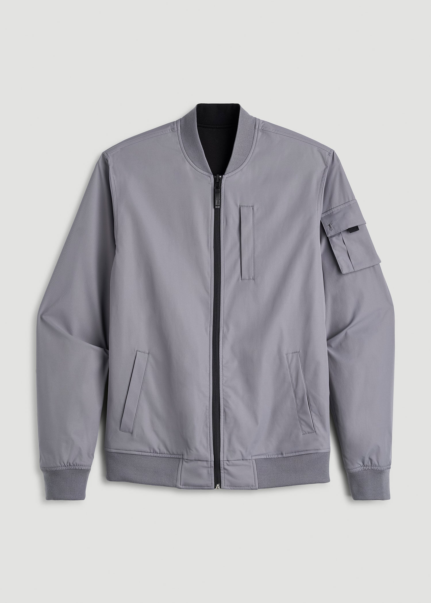 Reversible Bomber Jacket for Tall Men in Fossil Grey and Black