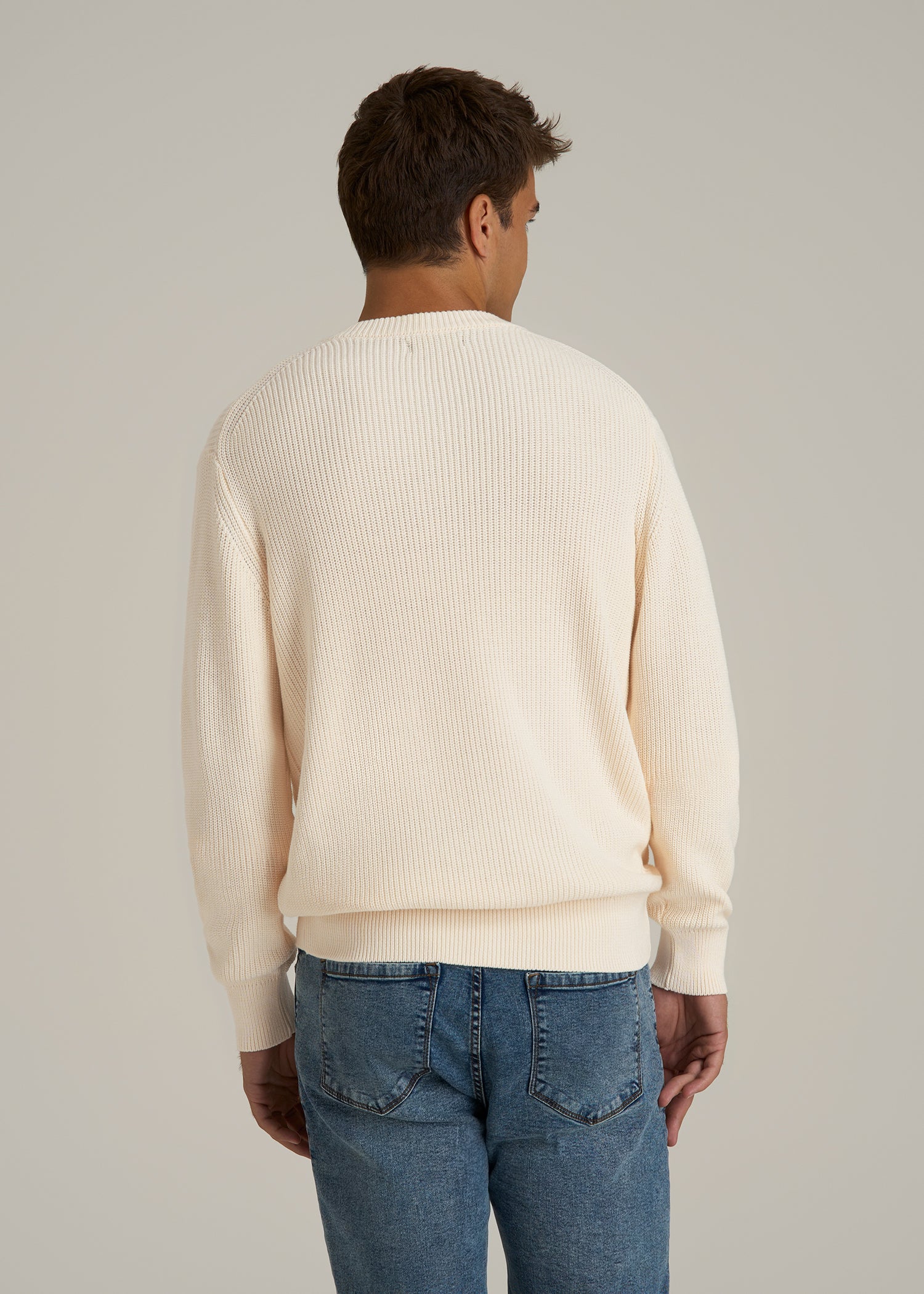 Ribbed Knit V-Neck Sweater for Tall Men in Natural