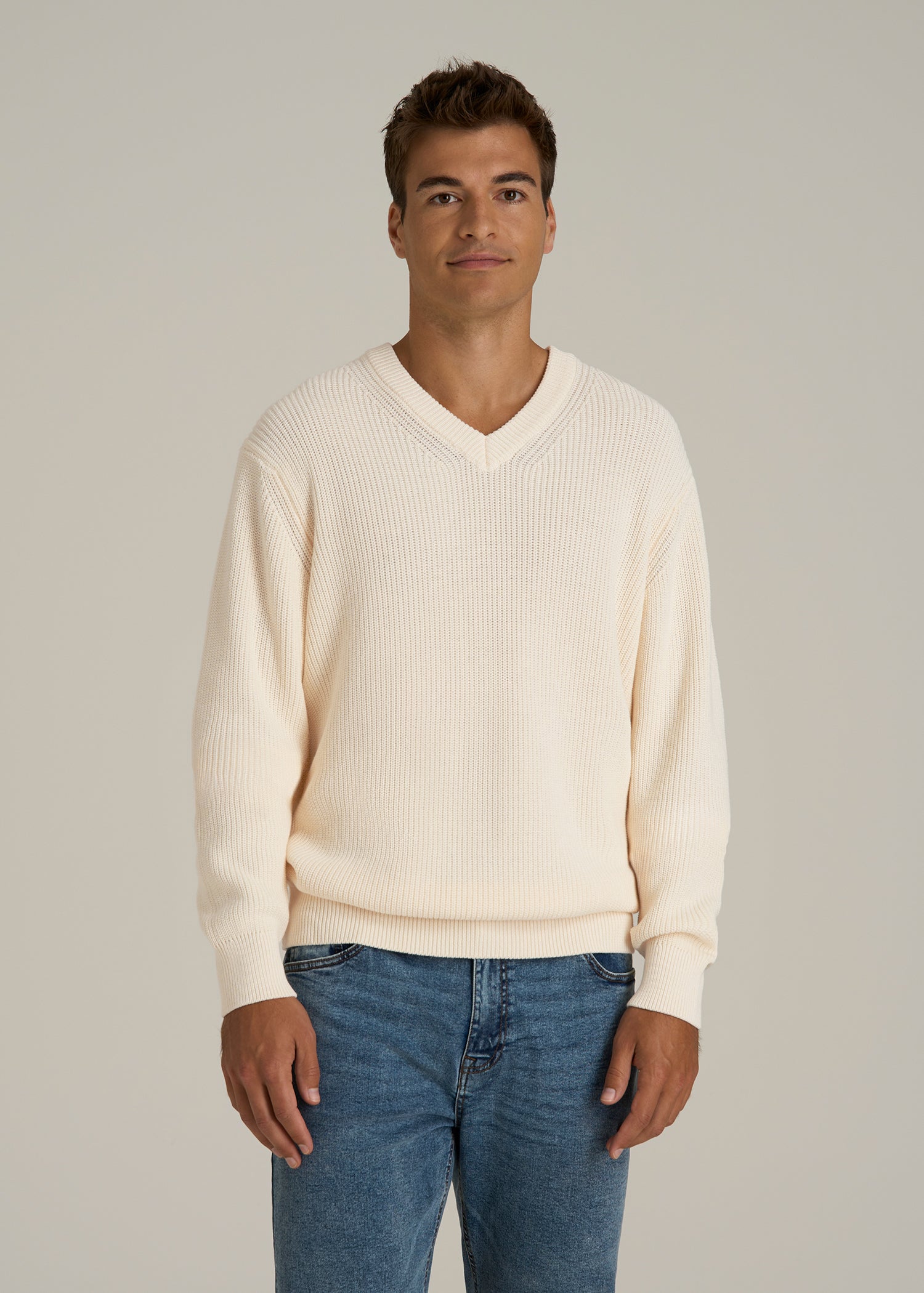 Ribbed Knit V-Neck Sweater for Tall Men | American Tall
