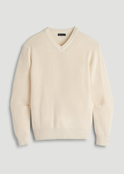 Ribbed Knit V-Neck Sweater for Tall Men in Natural
