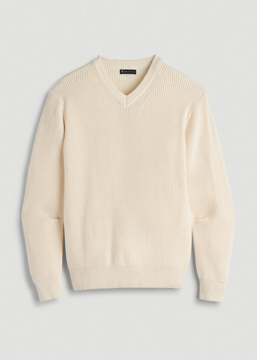 Ribbed Knit V-Neck Sweater for Tall Men in Natural