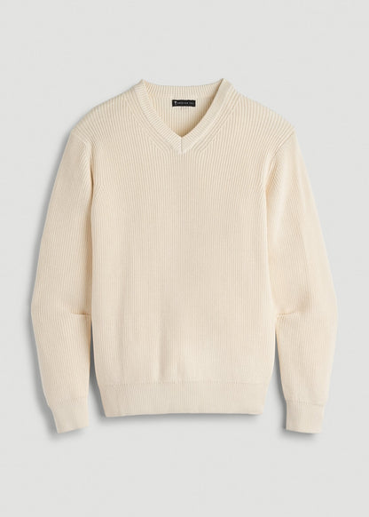 Ribbed Knit V-Neck Sweater for Tall Men in Natural