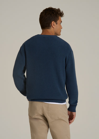 Ribbed Knit V-Neck Sweater for Tall Men in Navy Blue
