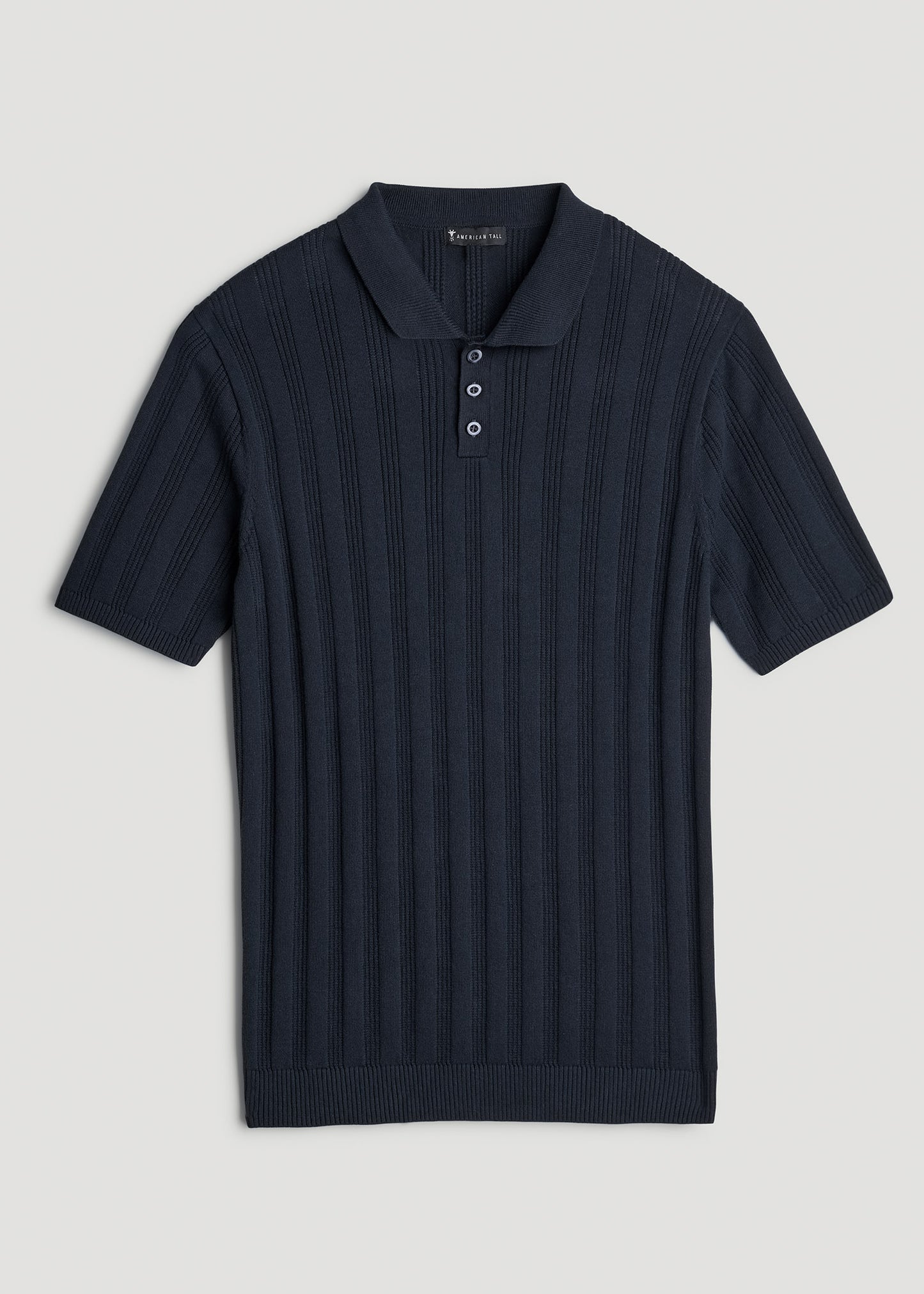 Ribbed Textured Knit Tall Men's Polo Shirt in Deep Indigo