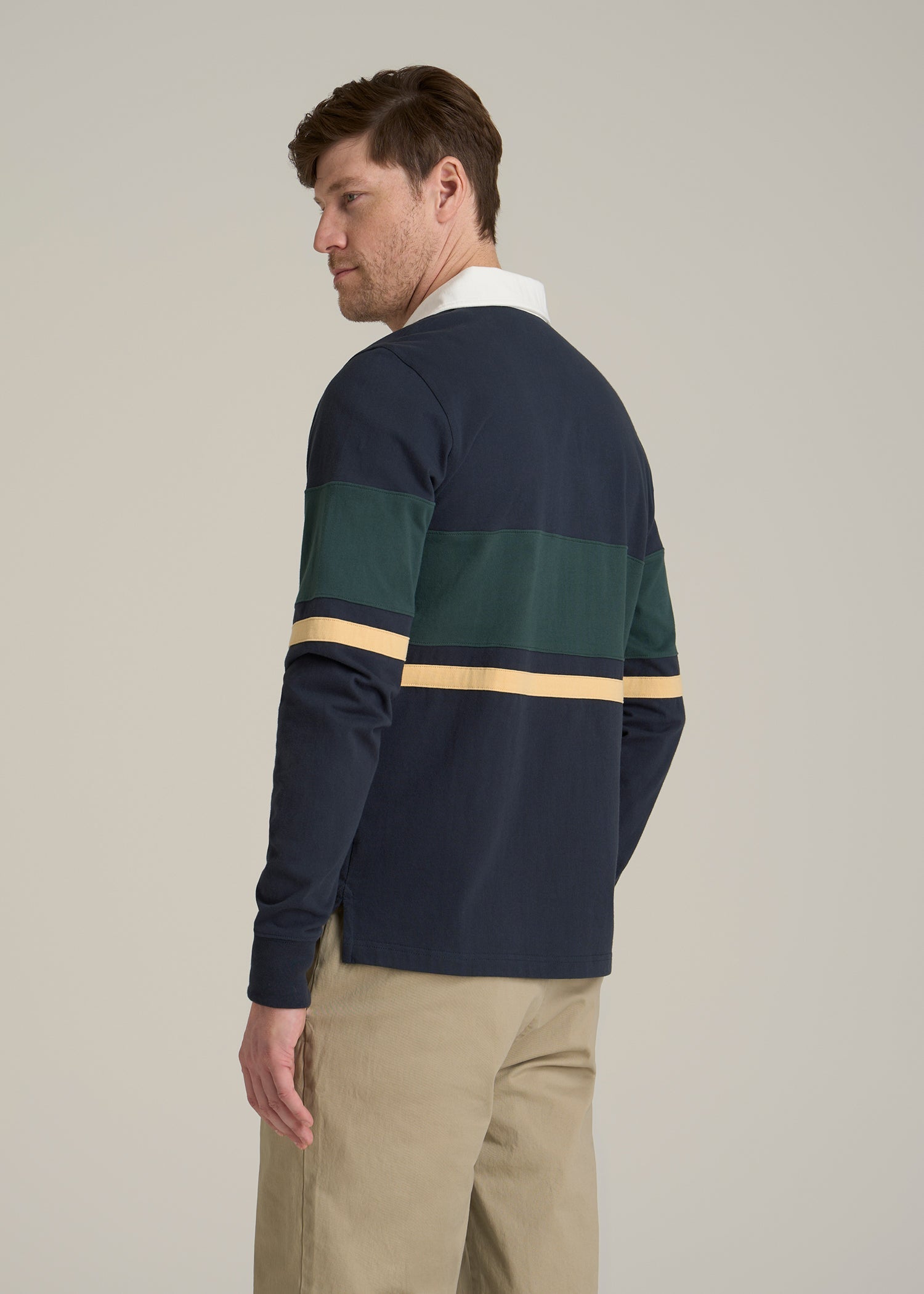 Rugby Long Sleeve Shirt for Tall Men in Navy Multi