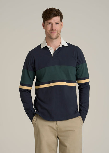 Rugby Long Sleeve Shirt for Tall Men in Navy Multi