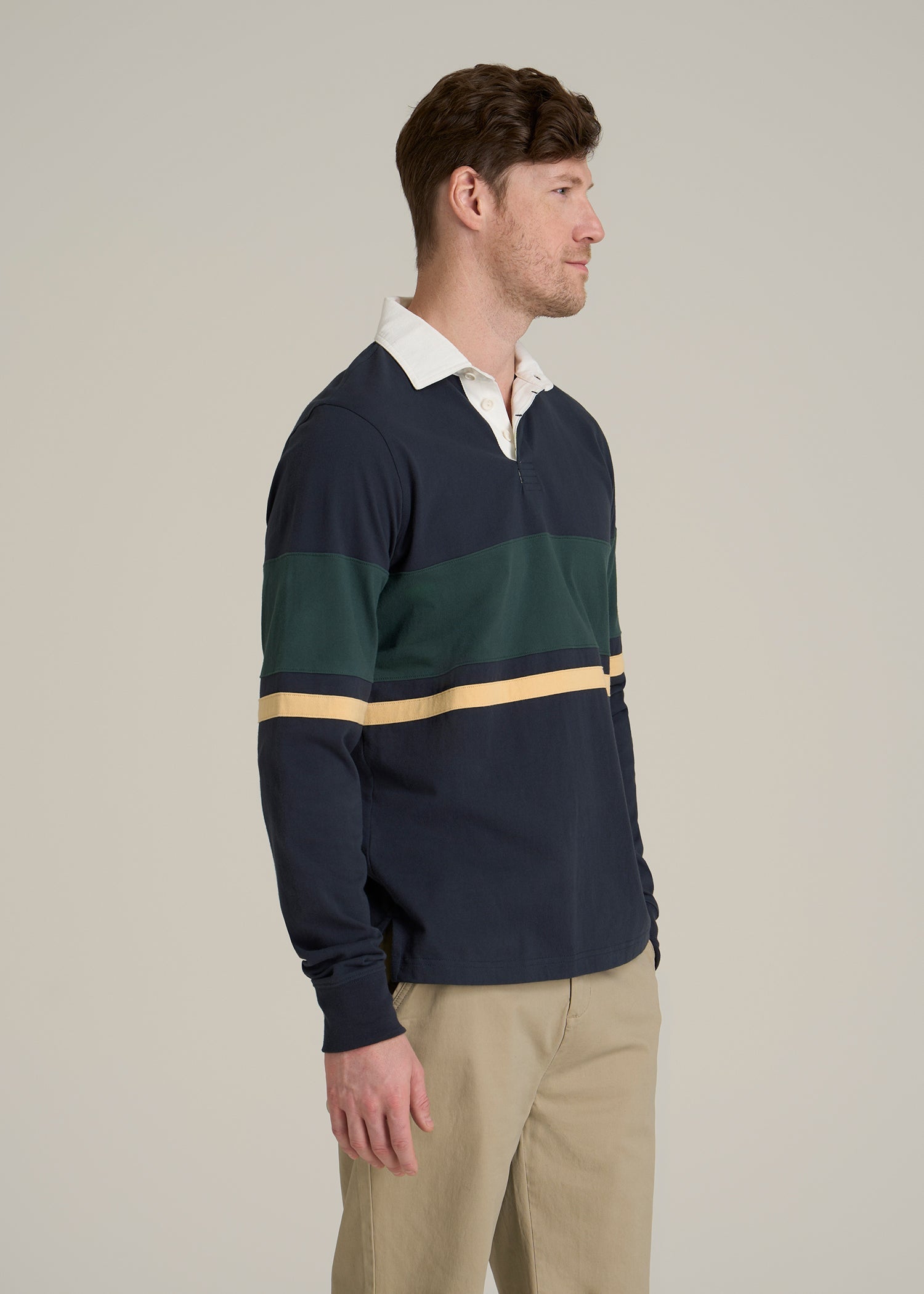 Rugby Long Sleeve Shirt for Tall Men in Navy Multi