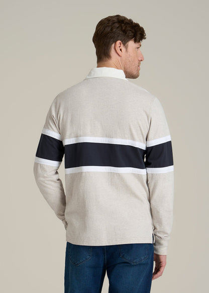 Rugby Long Sleeve Shirt for Tall Men in Oatmeal Heather Multi