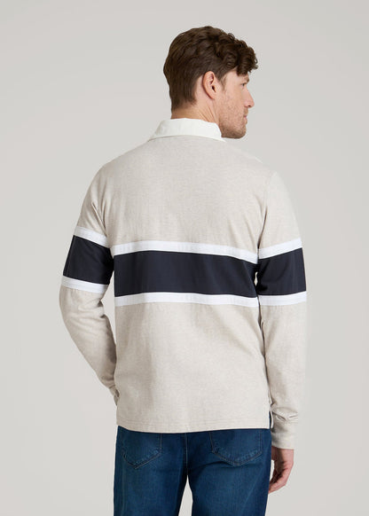 Rugby Long Sleeve Shirt for Tall Men in Oatmeal Heather Multi