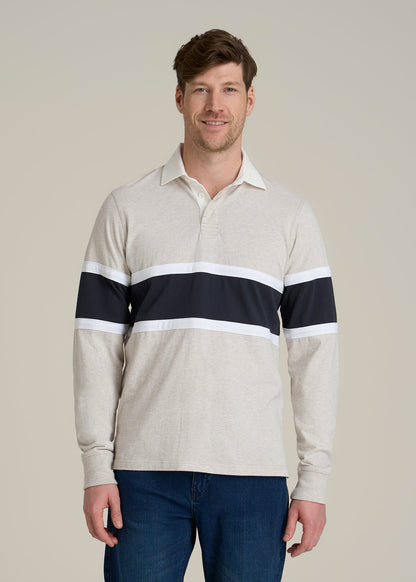 Rugby Long Sleeve Shirt for Tall Men in Oatmeal Heather Multi