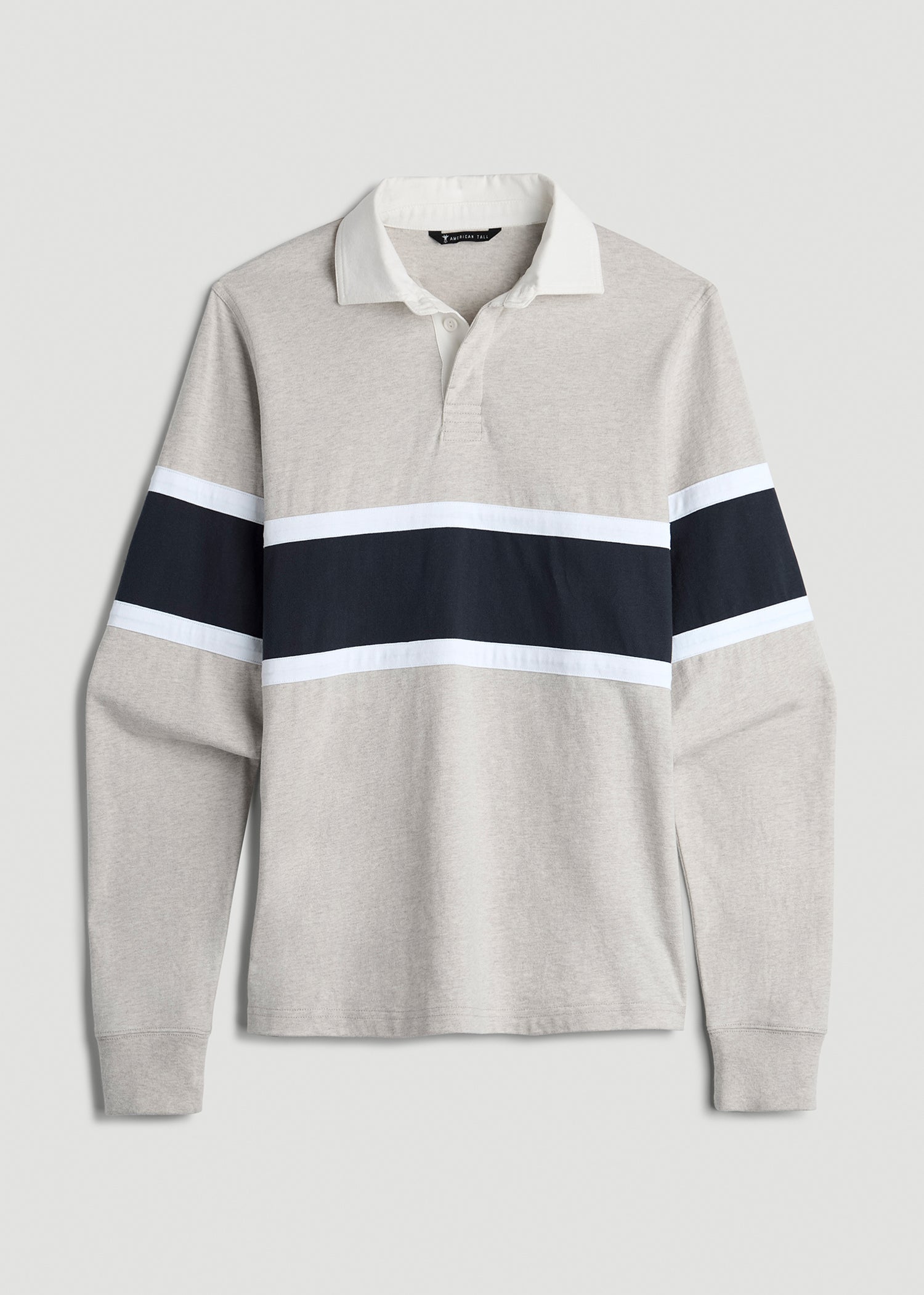 Rugby Long Sleeve Shirt for Tall Men in Oatmeal Heather Multi