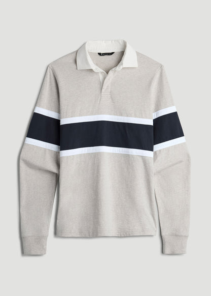 Rugby Long Sleeve Shirt for Tall Men in Oatmeal Heather Multi