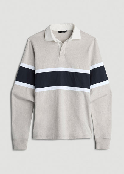 Rugby Long Sleeve Shirt for Tall Men in Oatmeal Heather Multi