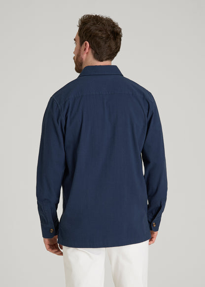 Seersucker Overshirt for Tall Men in Navy Blue