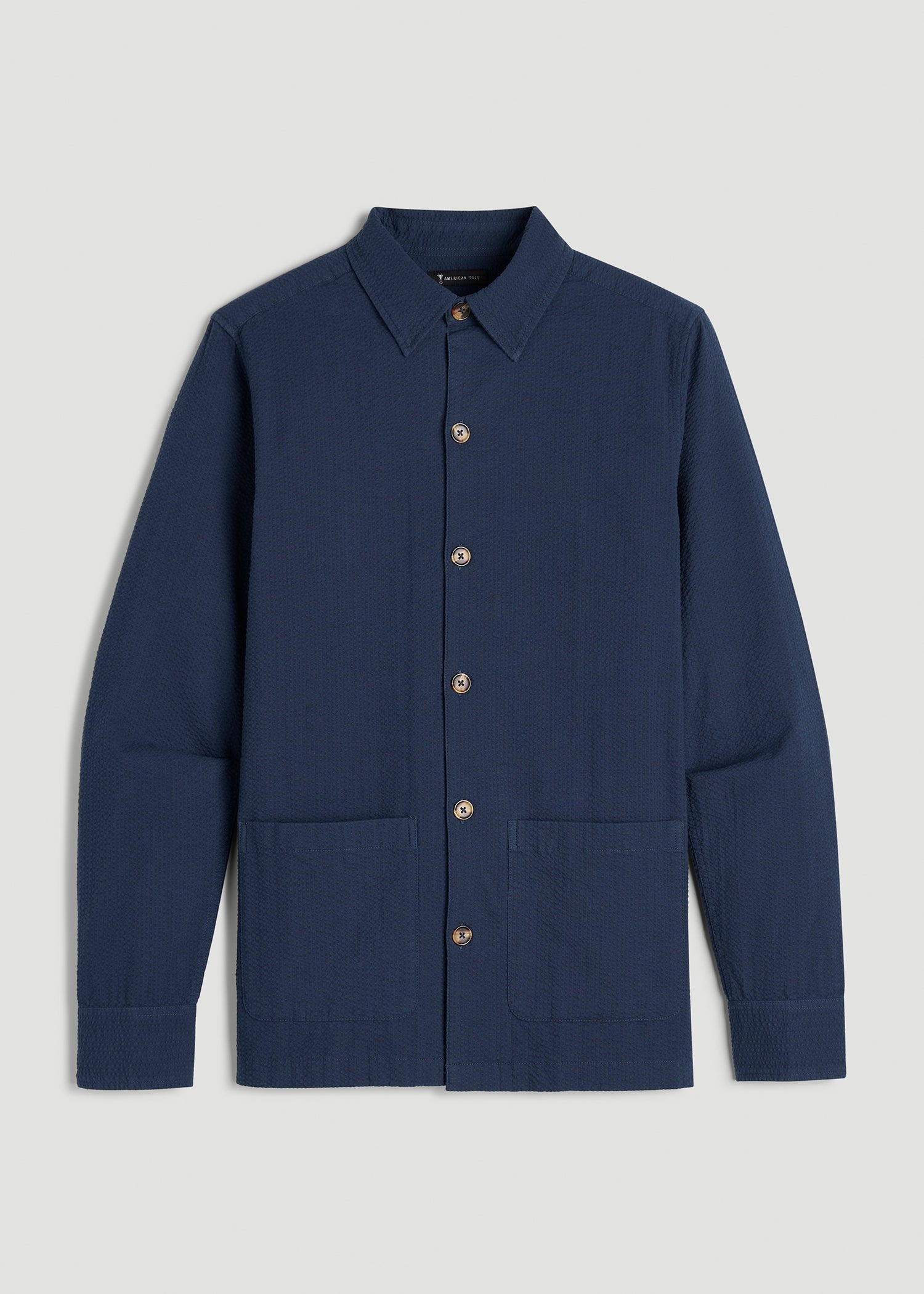 Seersucker Overshirt for Tall Men in Navy Blue