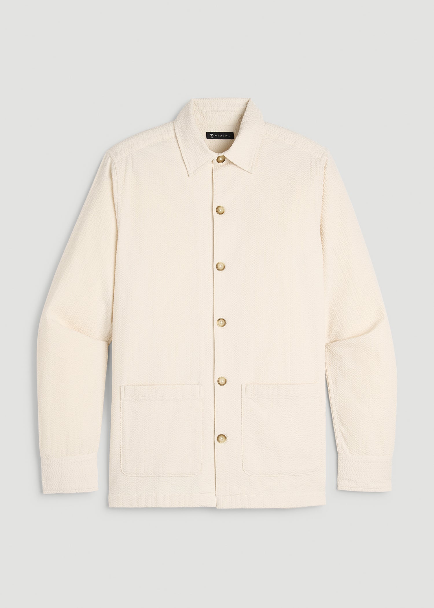 Seersucker Overshirt for Tall Men in White Sand