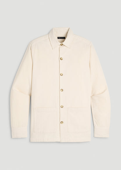 Seersucker Overshirt for Tall Men in White Sand