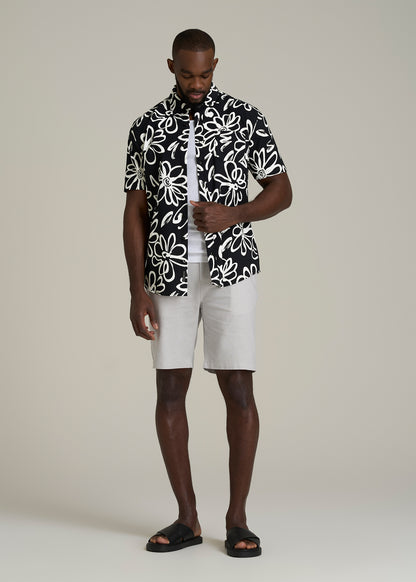 Seersucker Short Sleeve Shirt for Tall Men in Black and White Floral