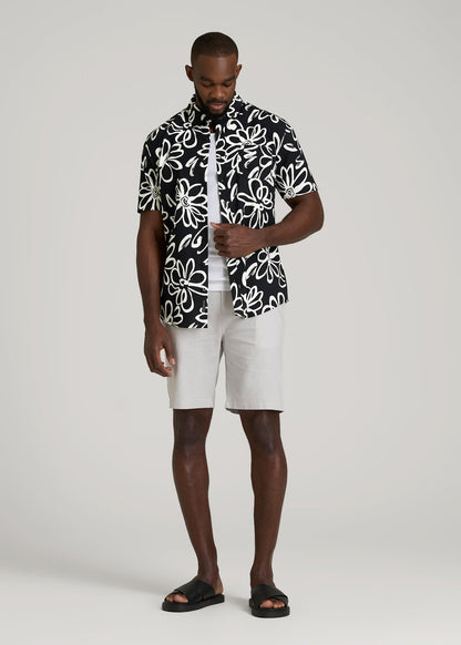 Seersucker Short Sleeve Shirt for Tall Men in Black and White Floral