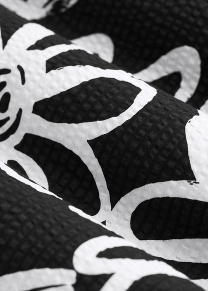 Seersucker Short Sleeve Shirt for Tall Men in Black and White Floral