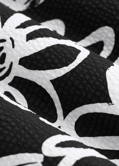 Seersucker Short Sleeve Shirt for Tall Men in Black and White Floral