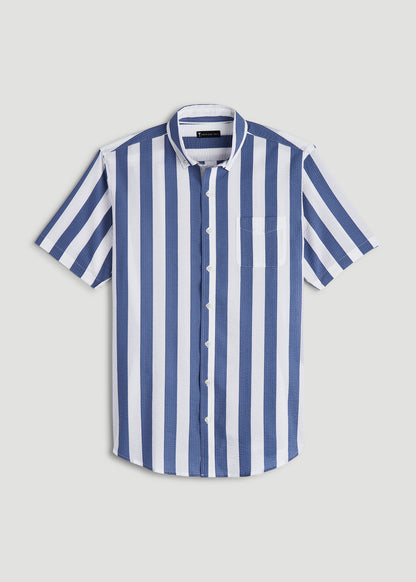 Seersucker Short Sleeve Shirt for Tall Men in Periwinkle Blue Stripe