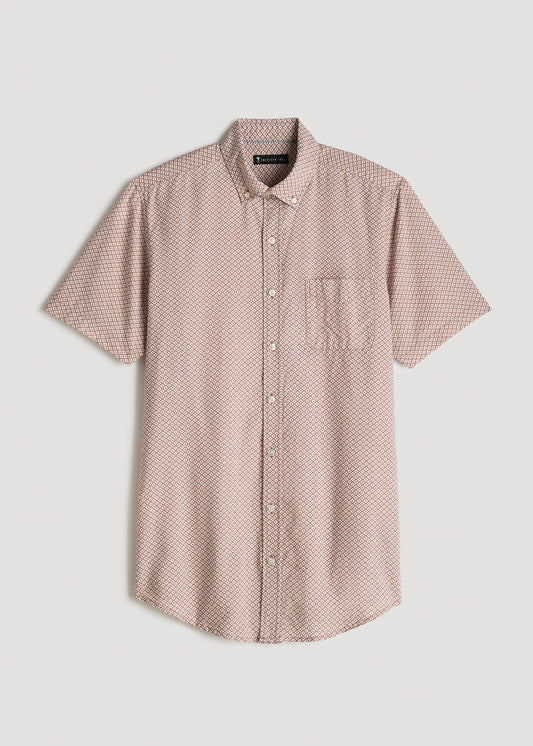 Seersucker Tall Men's Short Sleeve Shirt in Taupe Mini Floral Print