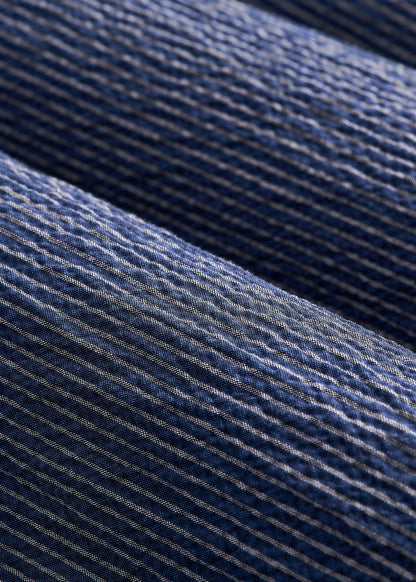 Seersucker Shorts for Tall Men in Navy and Off White Stripe