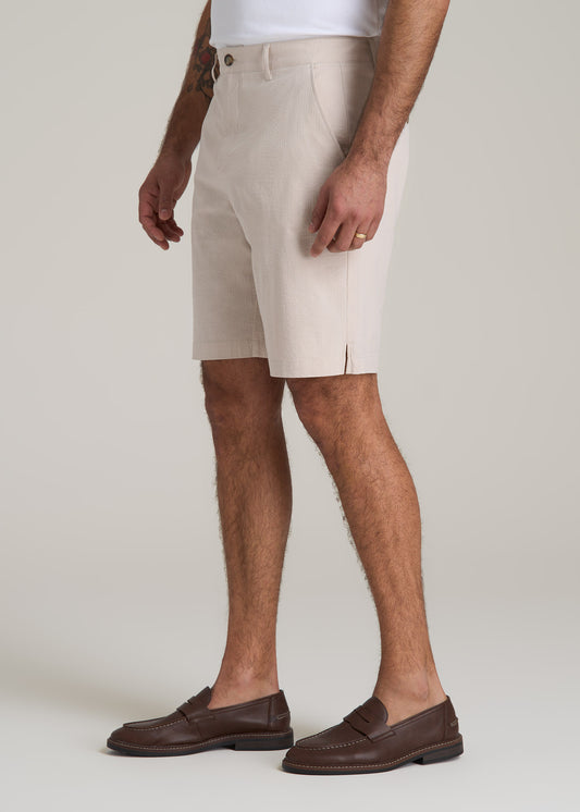 Seersucker Shorts for Tall Men in Soft Beige