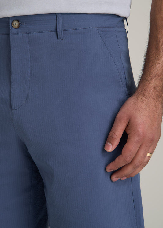 Seersucker Shorts for Tall Men in Steel Blue