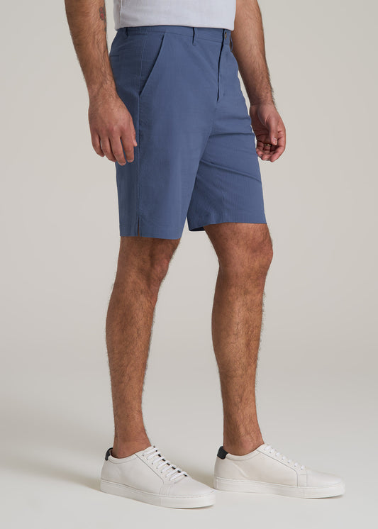 Seersucker Shorts for Tall Men in Steel Blue