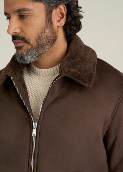 Sherpa Bomber Jacket for Tall Men in Bison Brown