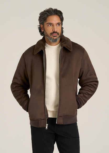 Sherpa Bomber Jacket for Tall Men in Bison Brown