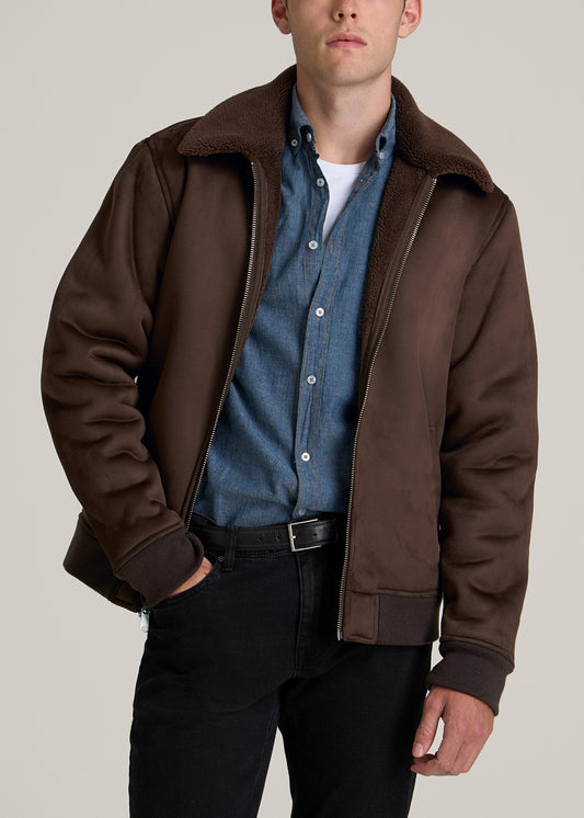 Sherpa Bomber Jacket for Tall Men in Bison Brown