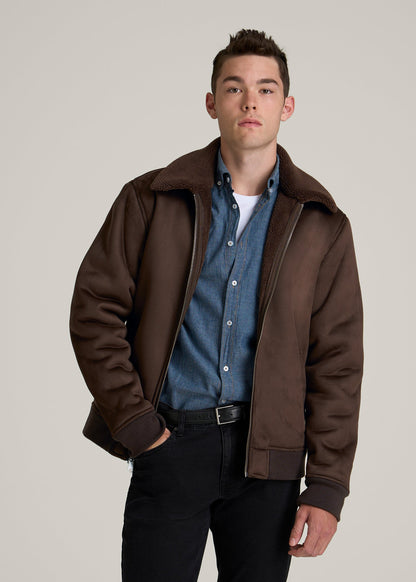 Sherpa Bomber Jacket for Tall Men in Bison Brown