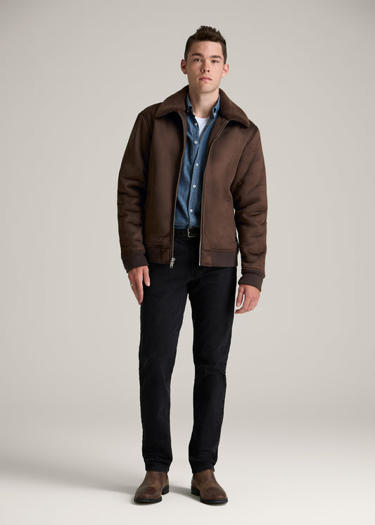 Sherpa Bomber Jacket for Tall Men in Bison Brown