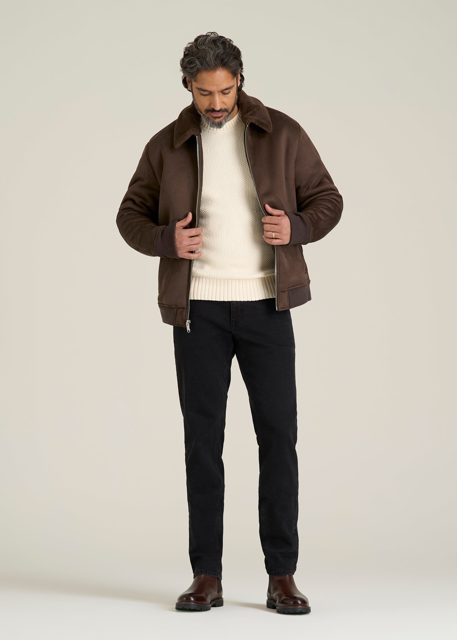 Sherpa Bomber Jacket for Tall Men in Bison Brown