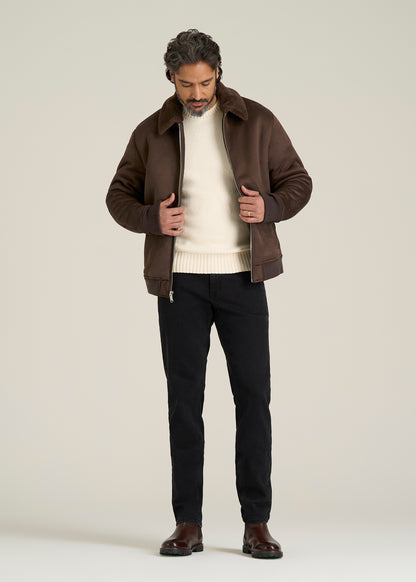 Sherpa Bomber Jacket for Tall Men in Bison Brown