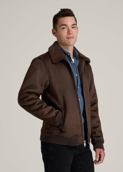 Sherpa Bomber Jacket for Tall Men in Bison Brown