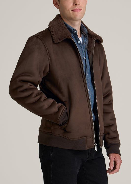 Sherpa Bomber Jacket for Tall Men in Bison Brown