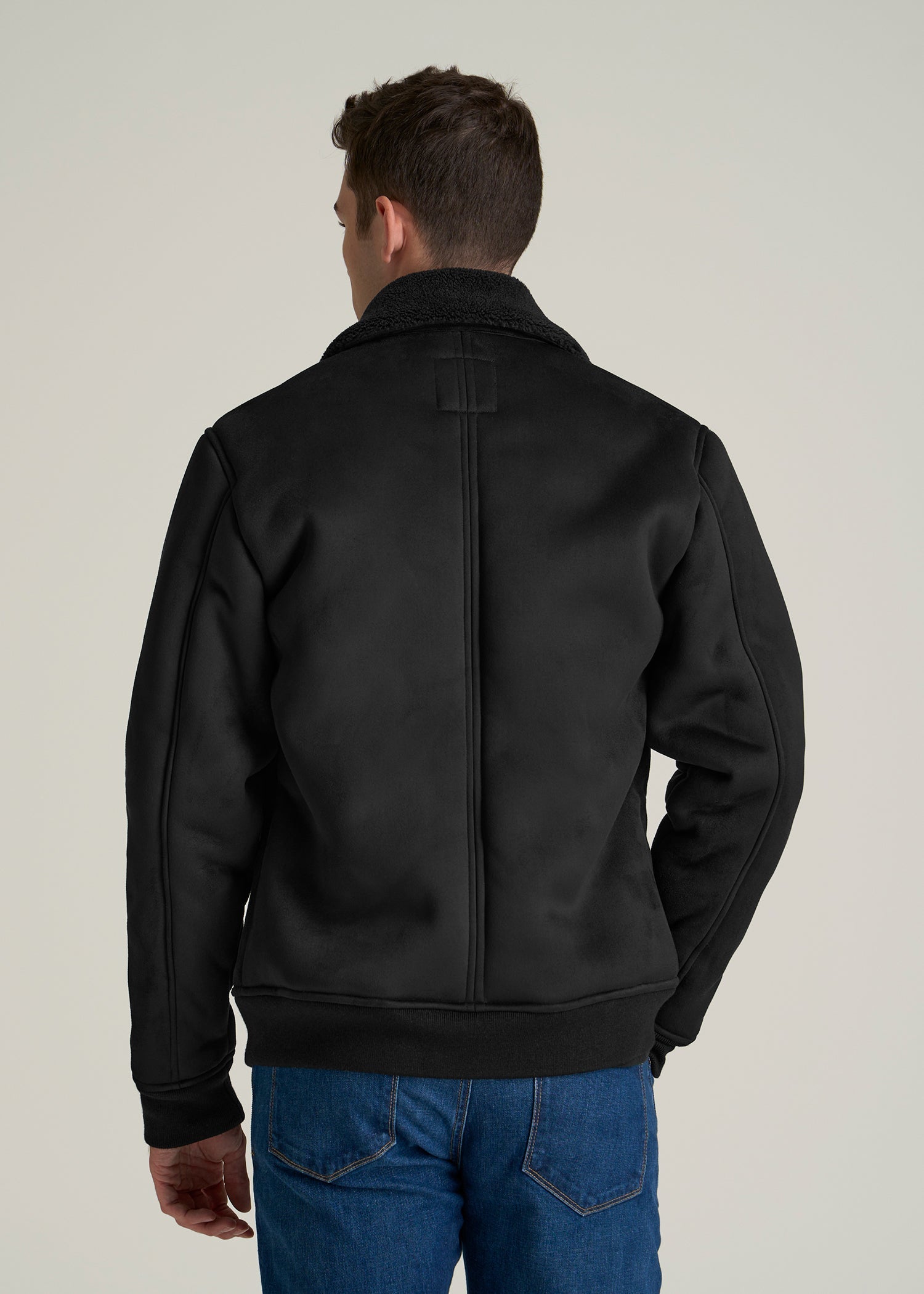 Sherpa Bomber Jacket for Tall Men in Black