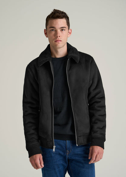 Sherpa Bomber Jacket for Tall Men in Black