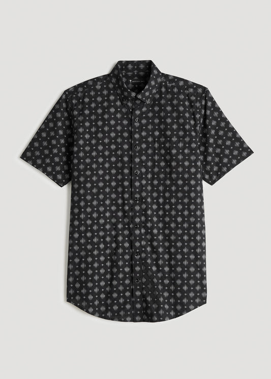 Short Sleeve Shirt for Tall Men in Black and Grey Crosshatch