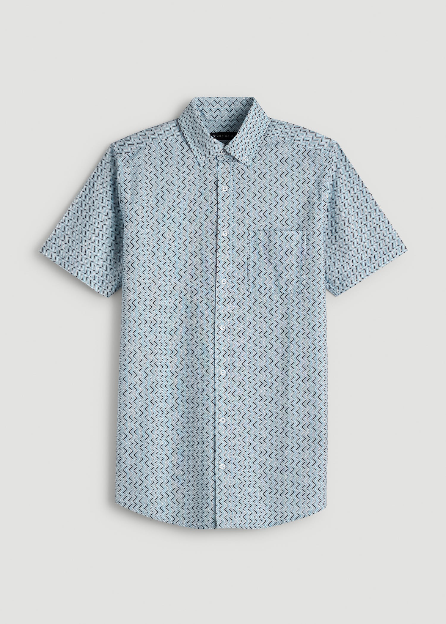 Short Sleeve Shirt for Tall Men in Ice Blue Abstract Stripe