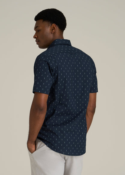 Short Sleeve Shirt for Tall Men in Navy Arrow Print