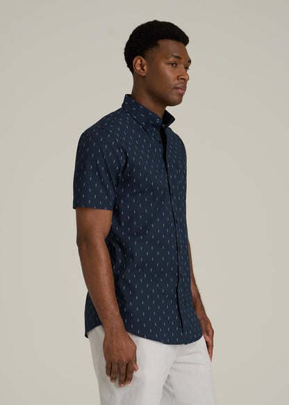 Short Sleeve Shirt for Tall Men in Navy Arrow Print