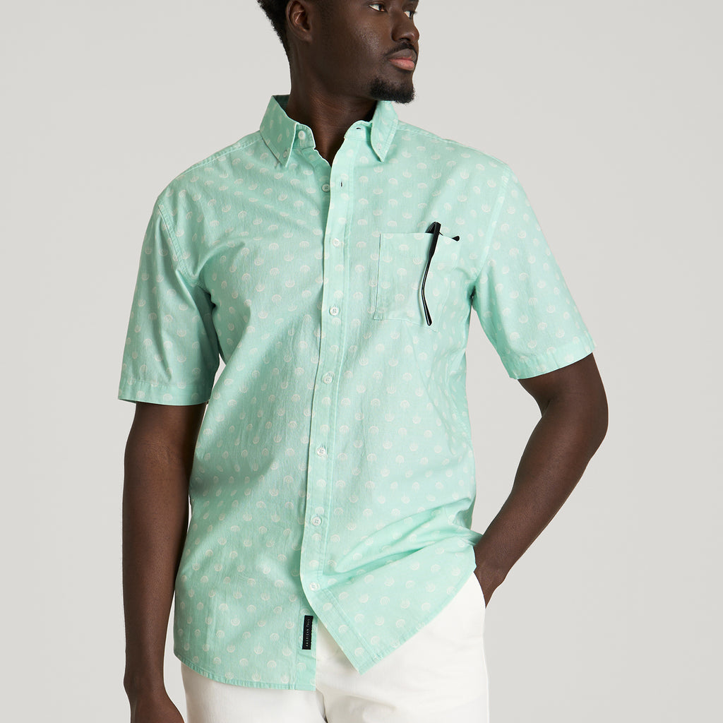 mens mint green short sleeve dress shirt Short Sleeve Shirt for Tall Men in Opal Blue Dandelion L / Tall / Opal Blue Dandelion