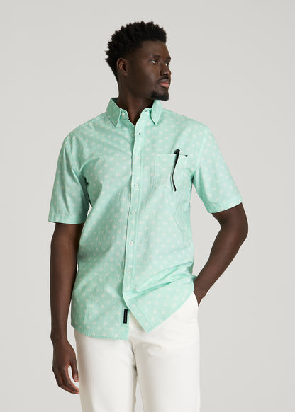 Short Sleeve Shirt for Tall Men in Opal Blue Dandelion