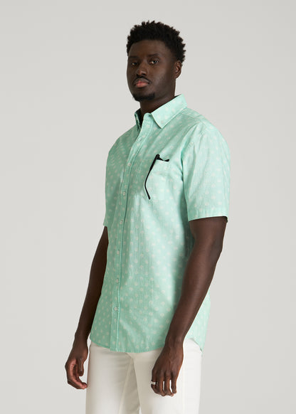 Short Sleeve Shirt for Tall Men in Opal Blue Dandelion